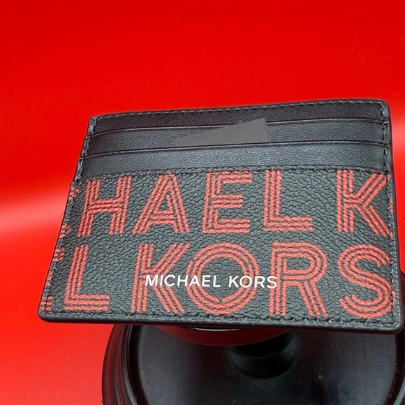 Michael Kors Black Card Holder with Red Lettering - Picture 1 of 2